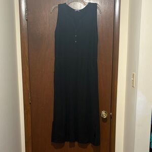 Lands' End Black Sleeveless Maxi Dress with Front Buttons
